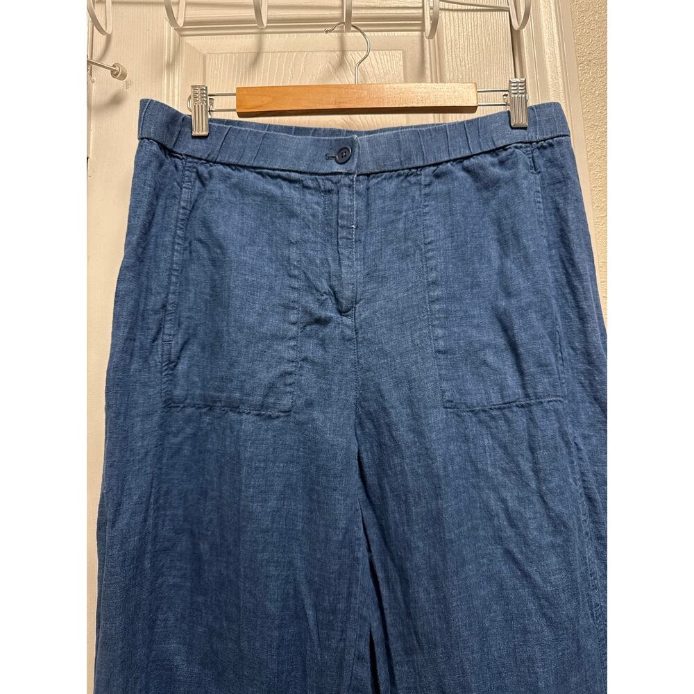 Eileen Fisher Organic Linen Straight Leg Blue Pants Size Large Petite Lagenlook - Picture 4 of 6